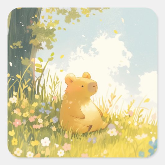 Capybara Chill Spot Vierkante Sticker (Voorkant)