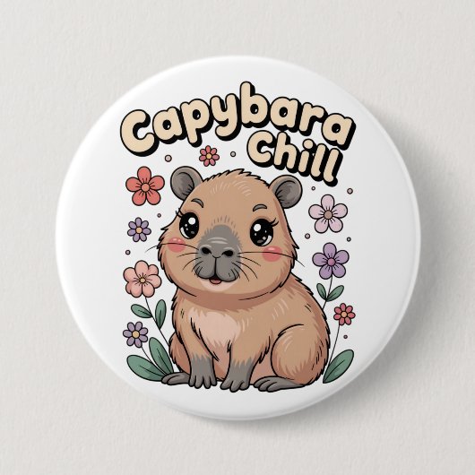 Capybara Chillen Ronde Button 7,6 Cm (Voorkant)