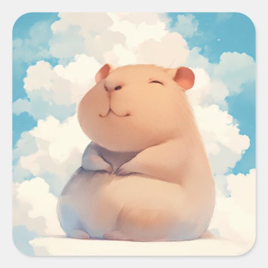 Capybara Chilt op een Wolk Vierkante Sticker (Voorkant)