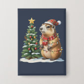 Capybara Christmas Cappy Dierenvriend Xmas Button (Voorkant)