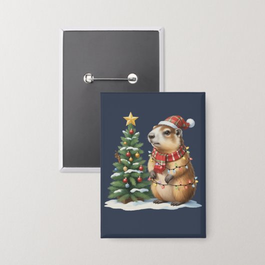 Capybara Christmas Cappy Dierenvriend Xmas Button (Voorkant / Achterkant)