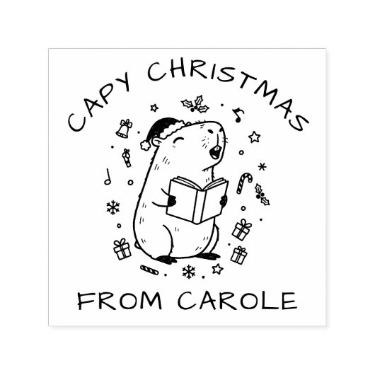 Capybara Christmas Carol Rubber Stamp Grappig Cade Zelfinktende Stempel (Design)