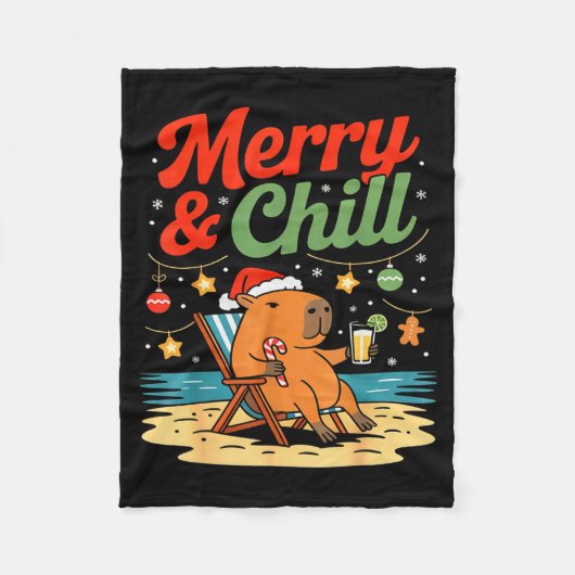 Capybara Christmas Holiday Beach Vibes Merry And C Fleece Deken (Voorkant)