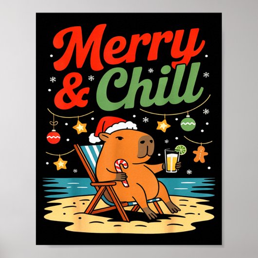 Capybara Christmas Holiday Beach Vibes Merry And C Poster (Voorkant)