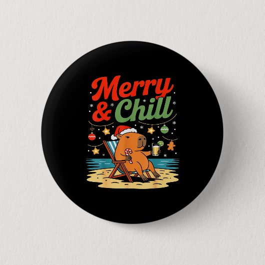 Capybara Christmas Holiday Beach Vibes Merry And C Ronde Button 5,7 Cm (Voorkant)
