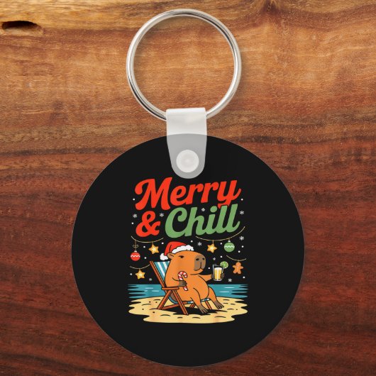 Capybara Christmas Holiday Beach Vibes Merry And C Sleutelhanger (Voorkant)
