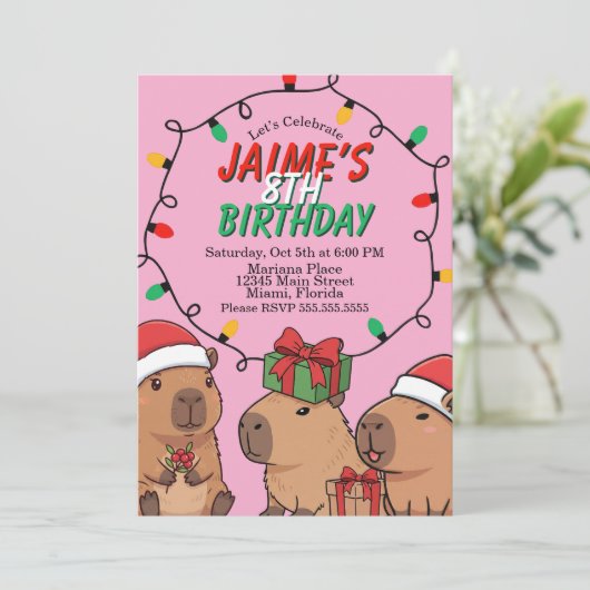 Capybara Christmas Lights Birthday Party  Kaart (Staand voorkant)