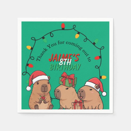 Capybara Christmas Lights Birthday Party Servet (Voorkant)