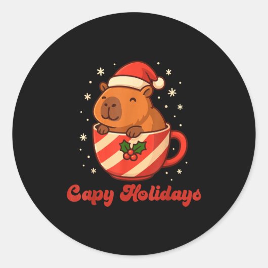 Capybara Christmas Shirt, Funny Capy Holidays Ronde Sticker (Voorkant)