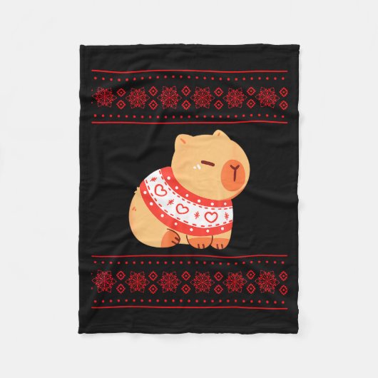 Capybara Christmas Sweater Fleece Deken (Voorkant)
