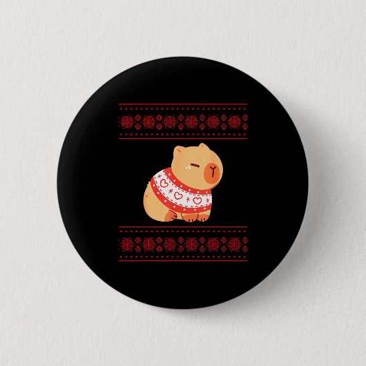 Capybara Christmas Sweater  Ronde Button 5,7 Cm (Voorkant)