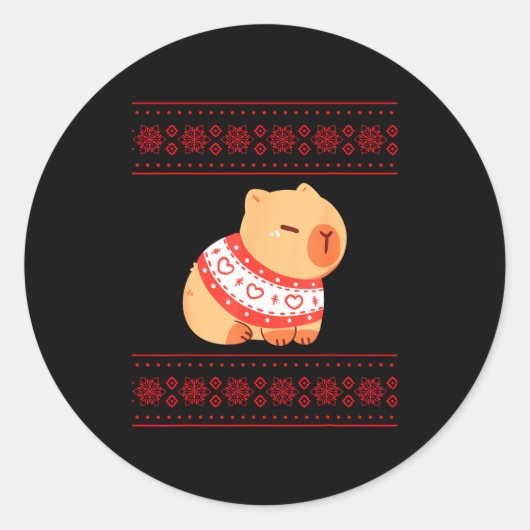 Capybara Christmas Sweater  Ronde Sticker (Voorkant)