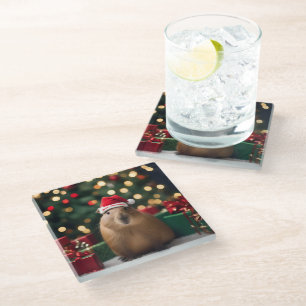 Capybara Claus: Een feestelijk Bokeh Wonderland Glazen Onderzetter