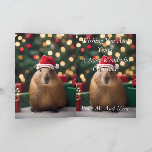 Capybara Claus: Een feestelijk Bokeh Wonderland Kaart (Binnen)