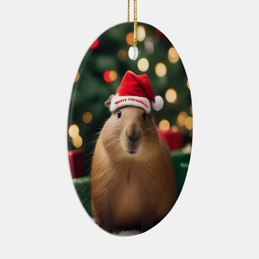 Capybara Claus: Een feestelijk Bokeh Wonderland Keramisch Ornament (Rechts)