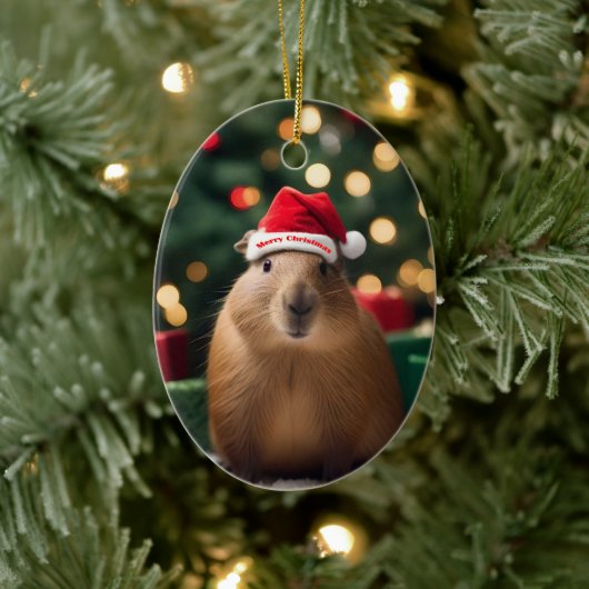 Capybara Claus: Een feestelijk Bokeh Wonderland Keramisch Ornament (Boom)
