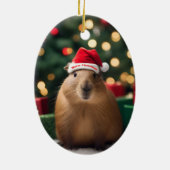 Capybara Claus: Een feestelijk Bokeh Wonderland Keramisch Ornament (Achterkant)
