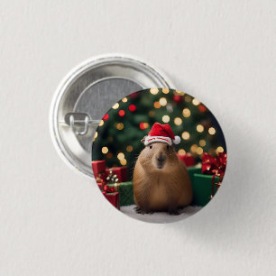 Capybara Claus: Een feestelijk Bokeh Wonderland Ronde Button 3,2 Cm