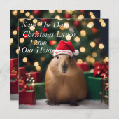 Capybara Claus: Een feestelijk Bokeh Wonderland Save The Date (Voorkant / Achterkant)