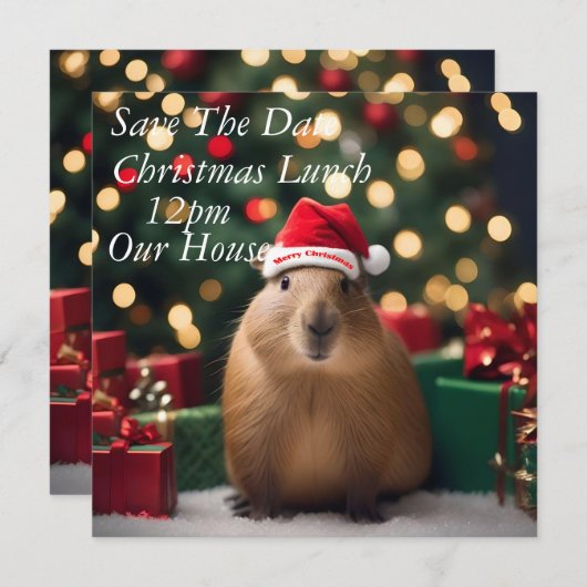 Capybara Claus: Een feestelijk Bokeh Wonderland Save The Date (Voorkant / Achterkant)