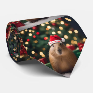 Capybara Claus: Een feestelijk Bokeh Wonderland Stropdas