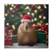 Capybara Claus: Een feestelijk Bokeh Wonderland Tegeltje (Voorkant)