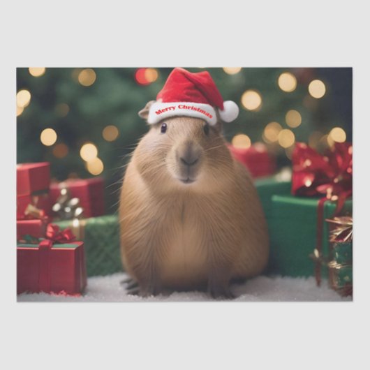 Capybara Claus: Een feestelijk Bokeh Wonderland Tissuepapier (Voorkant)