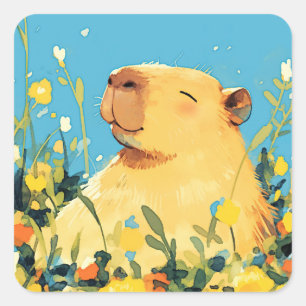 Capybara Comfort wordt vertaald naar: Capybara Gem Vierkante Sticker