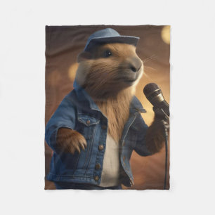 Capybara Cowboy: Serenading the Wild West Fleece Deken