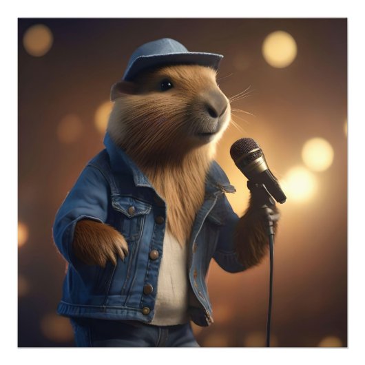 Capybara Cowboy: Serenading the Wild West Foto Afdruk (Voorkant)
