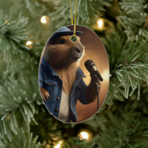Capybara Cowboy: Serenading the Wild West Keramisch Ornament
