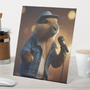 Capybara Cowboy: Serenading the Wild West Reclamebord Met Voetstuk