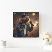 Capybara Cowboy: Serenading the Wild West Vierkante Klok (Huis)