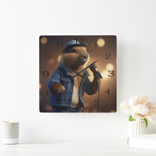 Capybara Cowboy: Serenading the Wild West Vierkante Klok (Huis)
