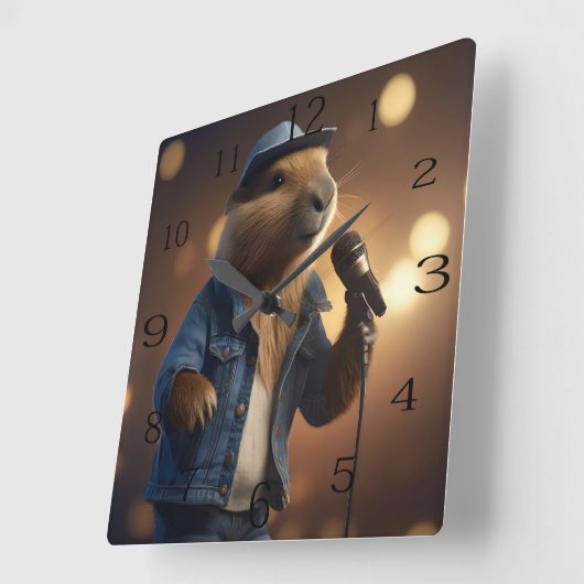 Capybara Cowboy: Serenading the Wild West Vierkante Klok (Hoek)