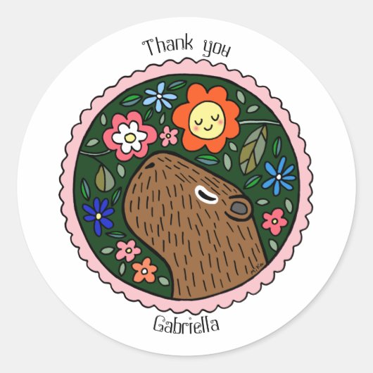 Capybara Custom Party Favor personalized Mailing Ronde Sticker (Voorkant)