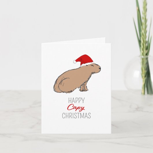 Capybara Cute Retro Hand-Drawn kerstkaart Kaart (Voorkant)