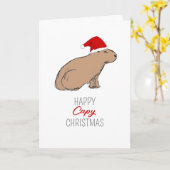 Capybara Cute Retro Hand-Drawn kerstkaart Kaart (Gele Bloem)
