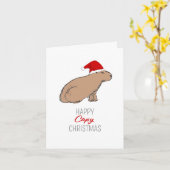 Capybara Cute Retro Hand-Drawn kerstkaart Kaart (Gele Bloem)