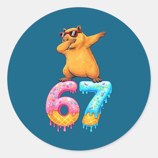 Capybara Dabbing 67 Ice Cream Drip 67 Birthday Boy Ronde Sticker (Voorkant)