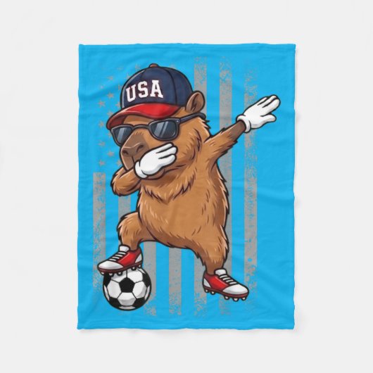 Capybara Dabbing Grappige Voetbal Jongens Meisjes Fleece Deken (Voorkant)