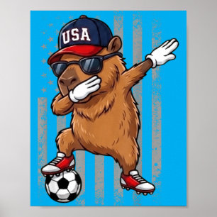 Capybara Dabbing Grappige Voetbal Jongens Meisjes Poster