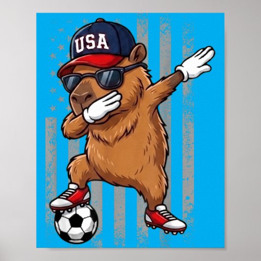 Capybara Dabbing Grappige Voetbal Jongens Meisjes Poster (Voorkant)