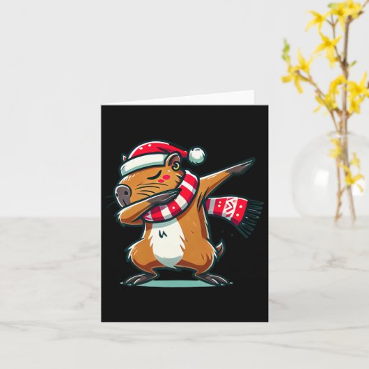 Capybara Dabbing Kerstmis Grappig Kerstman Kerstmi Kaart (Gele Bloem)
