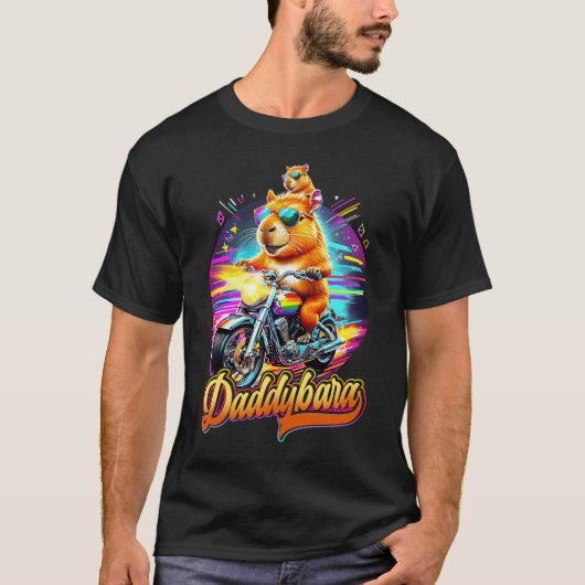 Capybara Daddy Rijden Motorfiets Grappig Capy Dad T-shirt (Voorkant)