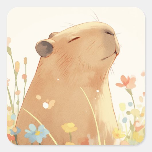 Capybara Dagdromen Vierkante Sticker (Voorkant)