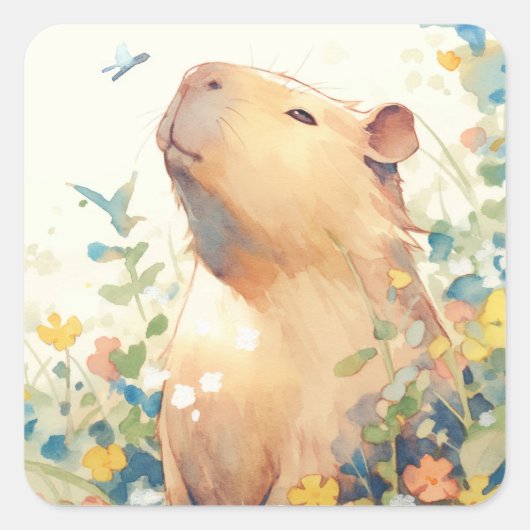 Capybara Dagdroom in de Weide Vierkante Sticker (Voorkant)