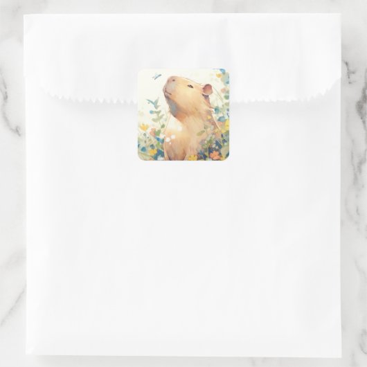 Capybara Daydream in de wei Vierkante Sticker (Tas)
