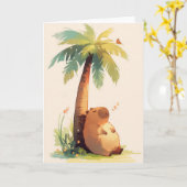 Capybara die een dutje doet onder een palmboom kaart (Gele Bloem)