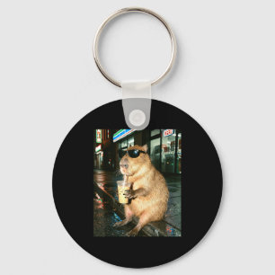 Capybara die ijsgekoelde koffie drinkt, capybara f sleutelhanger